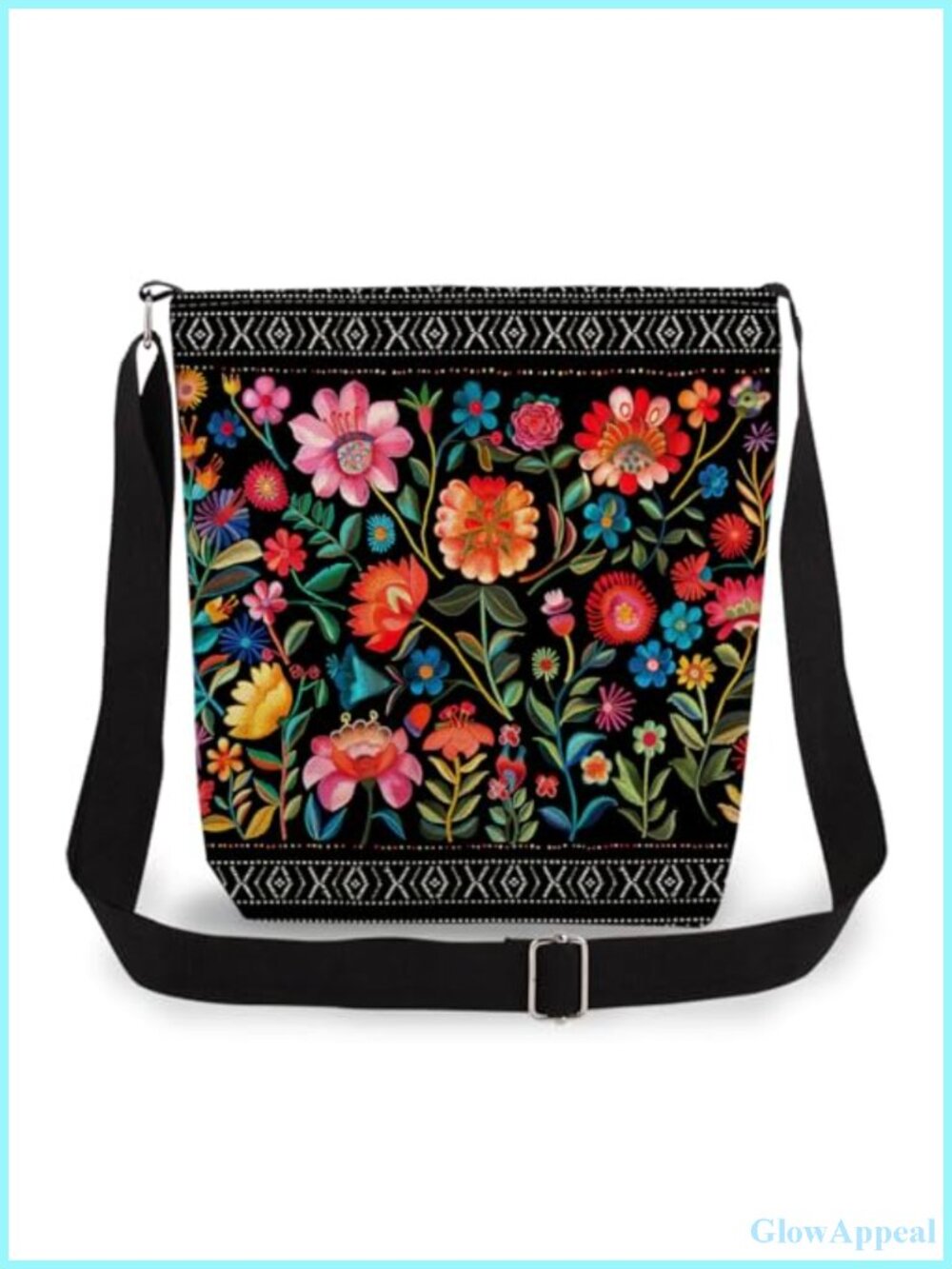 Adjustable Strap Crossbody Bag Floral Double-Sided Print Zip Pouch